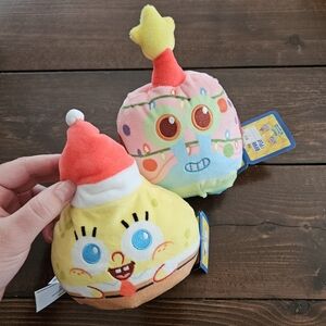 Spongebob SquarePants Set of 2 Christmas Reversible Plushies Gary Spongebob NWT